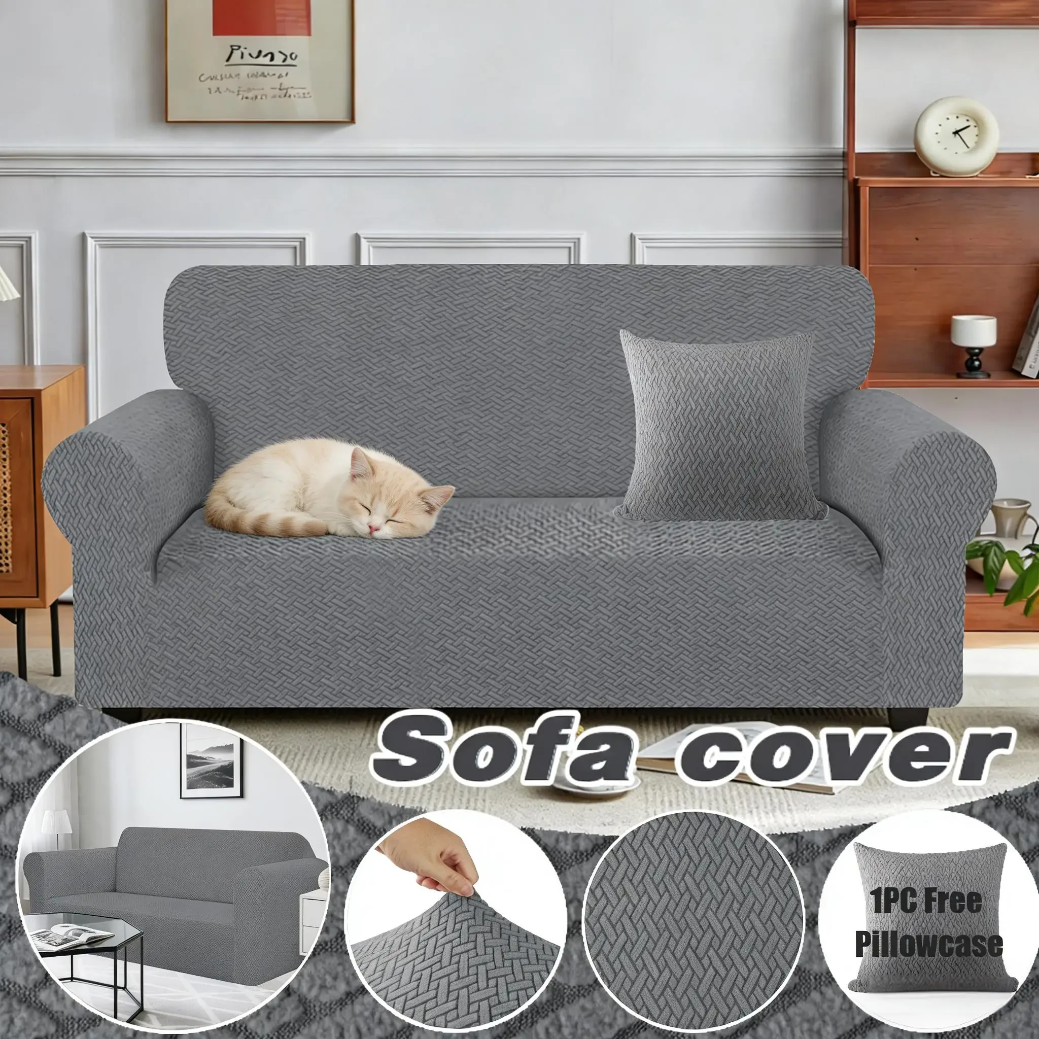 Thick Jacquard Sofa Soft Cover Elastic Armchair Slipcover Removable Washable For Home Living Room 1/2/3 Seater Chair Protector ﻿