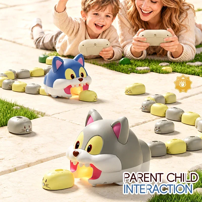 Children Magnetic RC Cat Catching Mouse Toy with Light and Sound Remote Control Hungry Snake Educational Battle Game Kids Toys