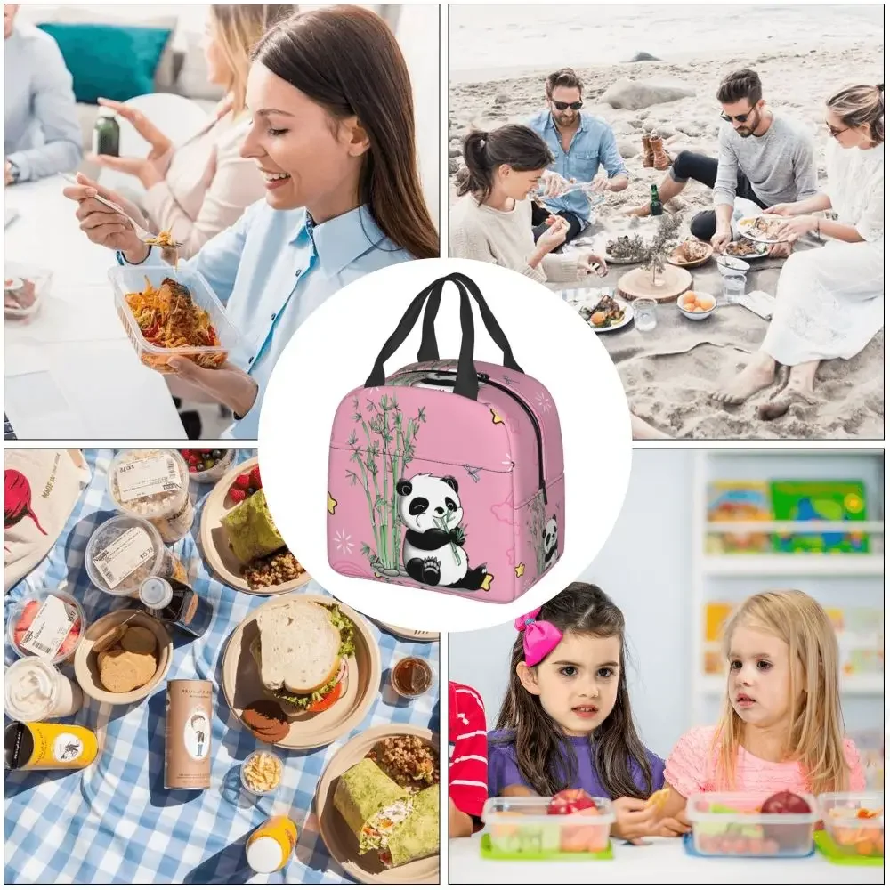 Bolsa de almuerzo con aislamiento de oso Panda para Picnic al aire libre, fiambrera térmica portátil para mujeres y niños, bolsas de almacenamiento de alimentos para el trabajo escolar