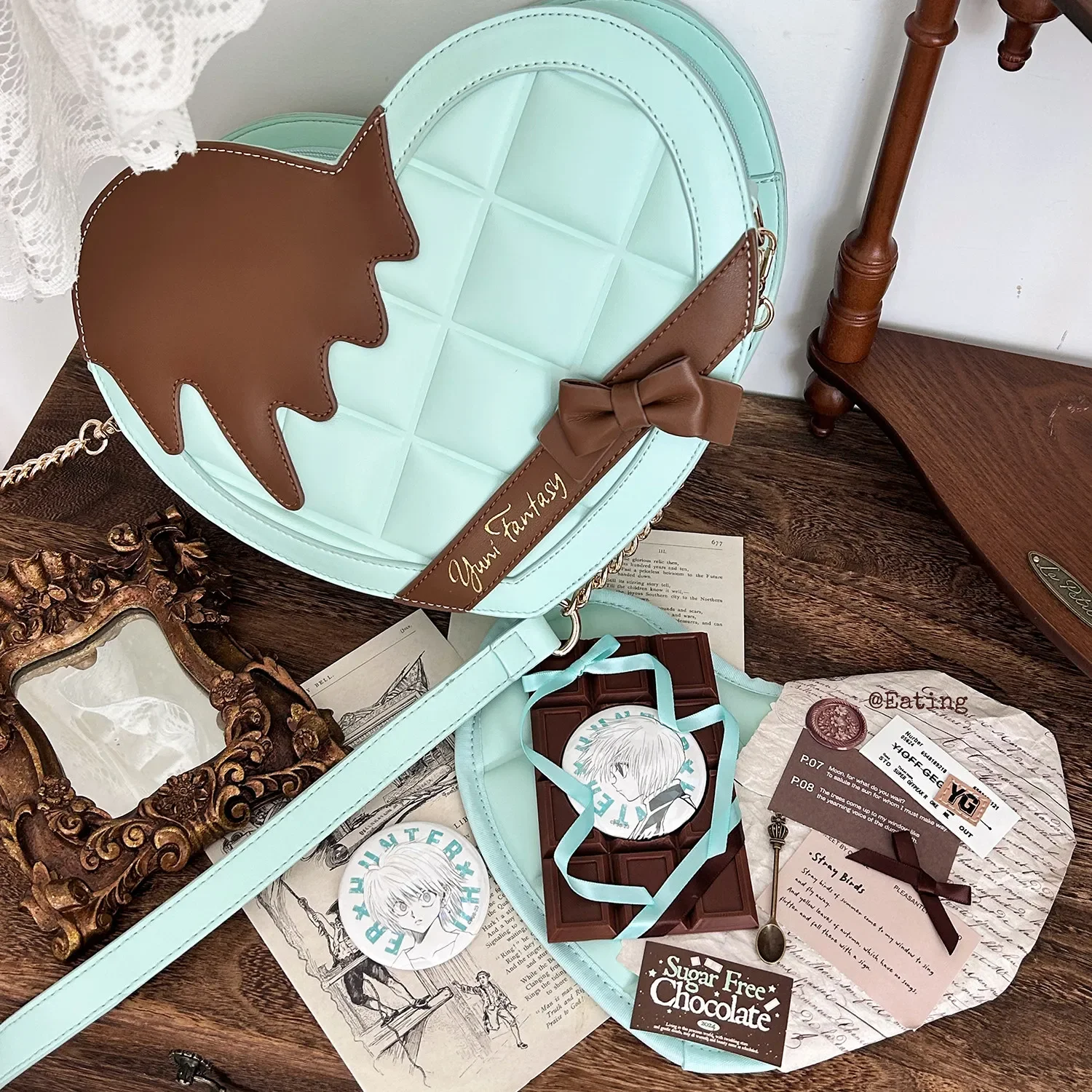 Japanese original mint chocolate lolita love pain bag sweet cute girl small capacity jk uniform shoulder bag