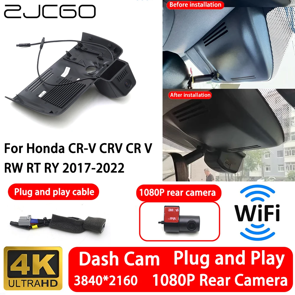 for Honda CR-V CRV CR V RW RT RY 2017-2022 4K 2160P Front Rear Camera Dash Cam Wifi Plug and Play Video Recorde Loop Recording