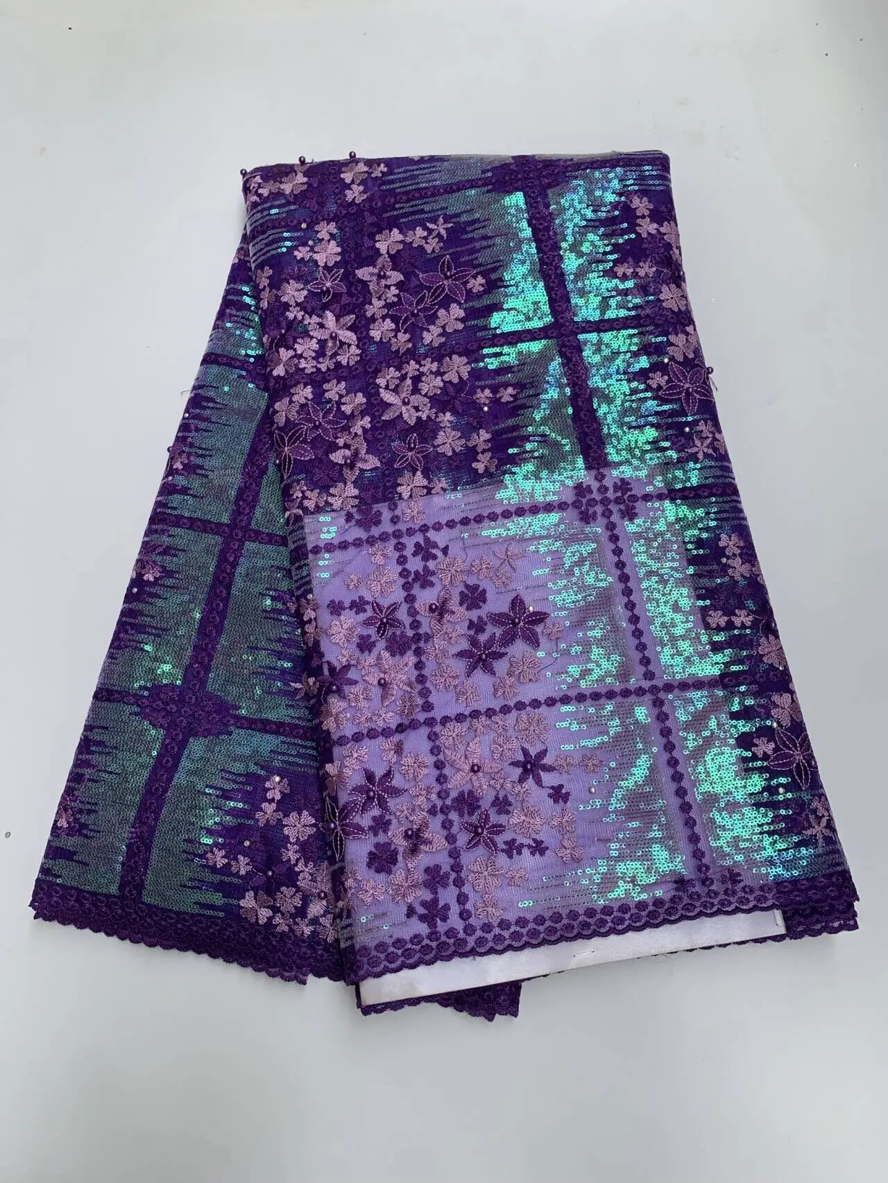 

2026 African Nigerian French Guipure Tulle Lace Fabric Sequins Beaded Embroidery for Luxury Wedding Party Evening Dresses 5Yards