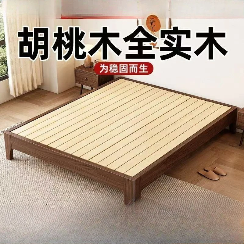 Full solid wood without bedside bed, double bed 1.2/35/5/8 meters without backrest, collapsed rice row skeleton