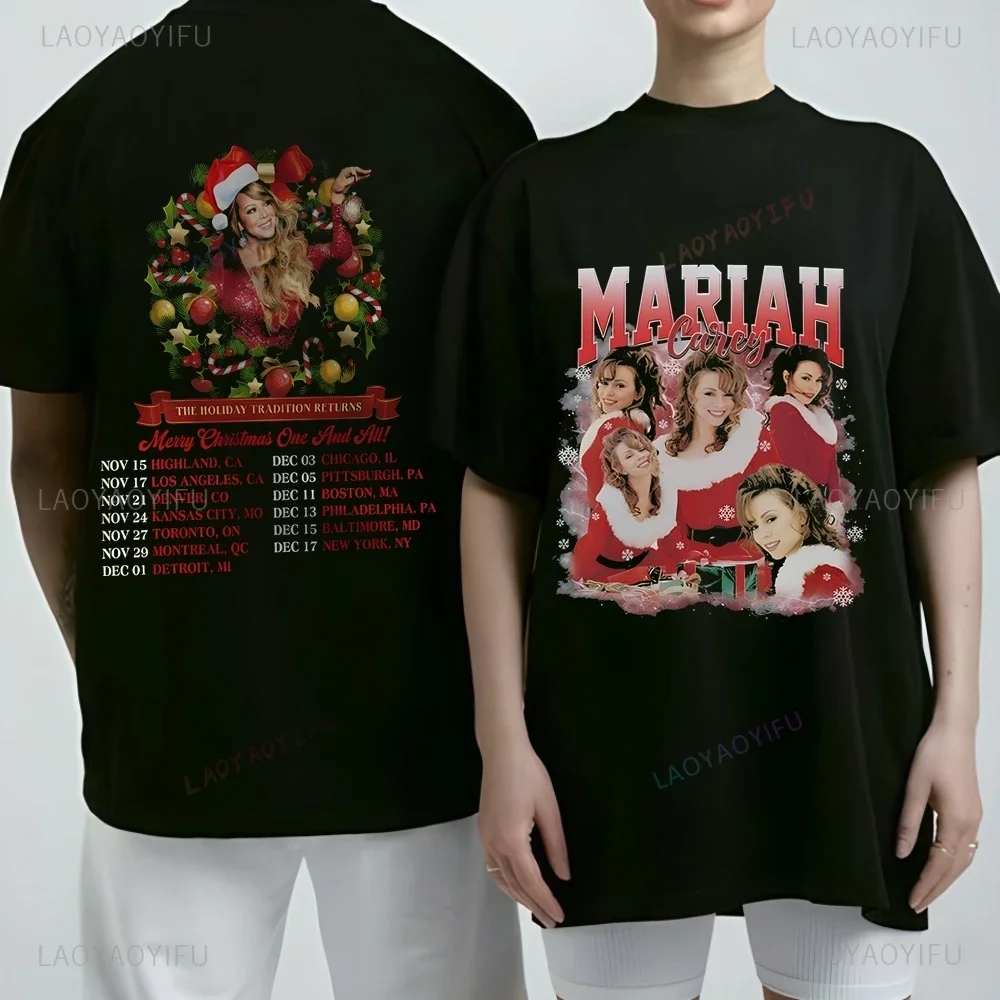 Piosenkarka Mariah Carey Życzenia Wszystko Wesołych Świąt Trend unisex Harajuku Koszula unisex z krótkim rękawem Graficzna koszulka oversize