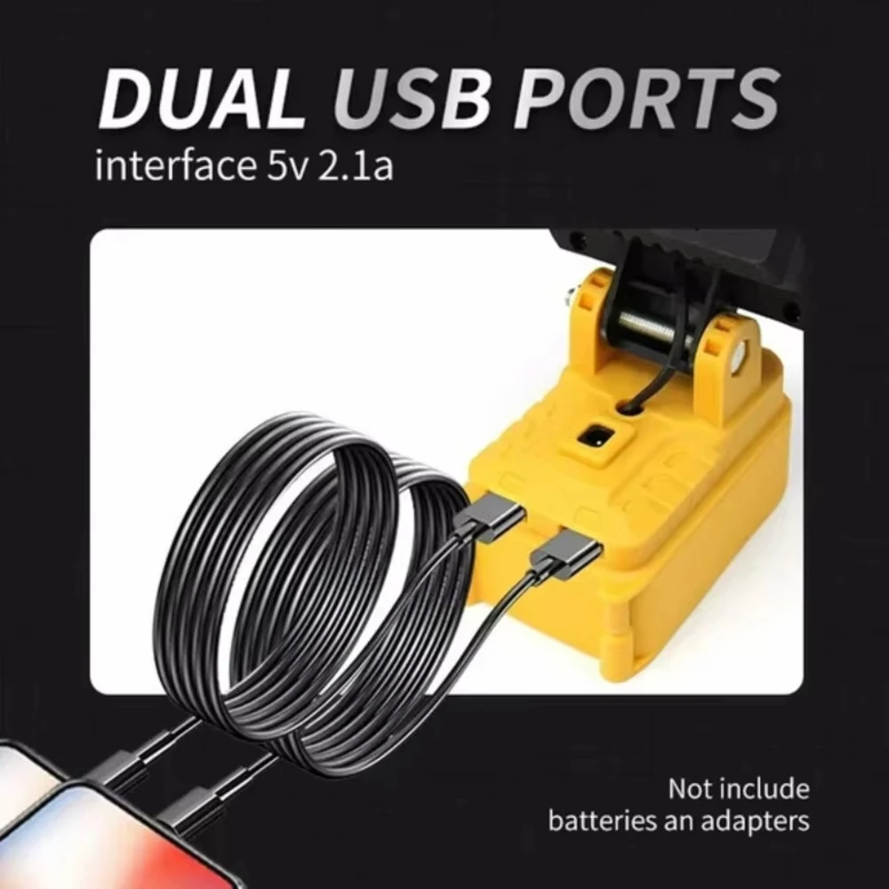 3/8 inch Cordless LED Work Light for DeWalt 18V Battery,  Jobsite Flood Lights, Portable Outdoor Flashlight Dual USB Charging