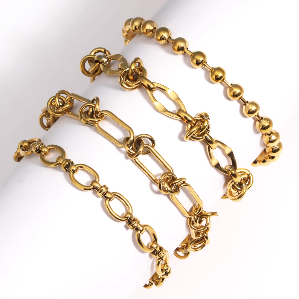 Pulsera gruesa de cadena de eslabones de acero inoxidable para mujer, pulseras de capas chapadas en oro, joyería impermeable