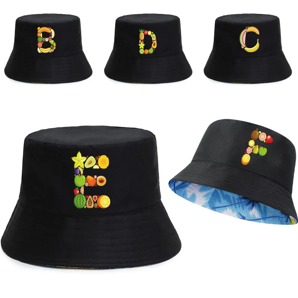 

Unisex Reversible Fisherman Caps Summer UV-proof Visors Cap Fruit Letter Print Panama Hats Casual Wild Double-sided Bucket Hat