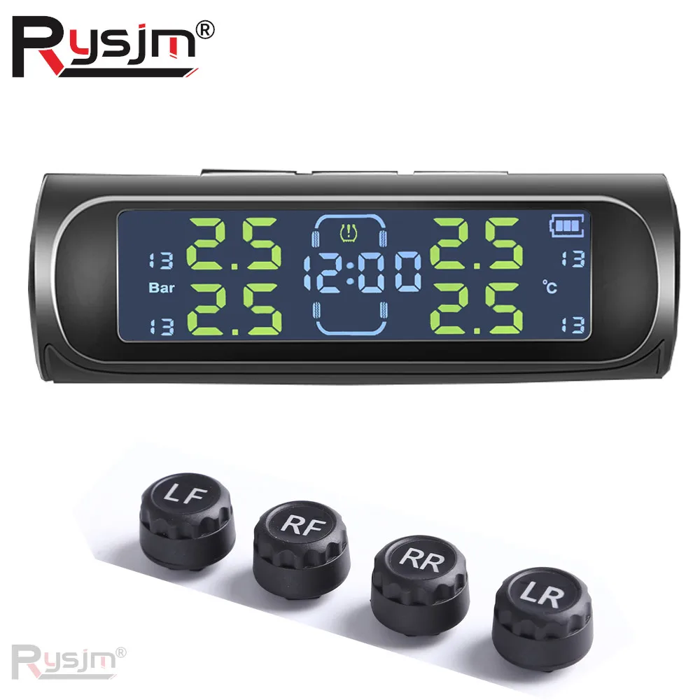 Solar Power TPMS Car Tire Pressure Alarm Monitor System Auto Security Alarm Systems Tyre Pressure With 4 Wheel External Sensors