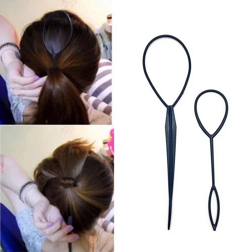 Popular 1SET Ponytail Creator Plastic Loop Styling Tools Black Topsy Pony Topsy Tail Clip Hair Braid Maker Styling Tool Fashion