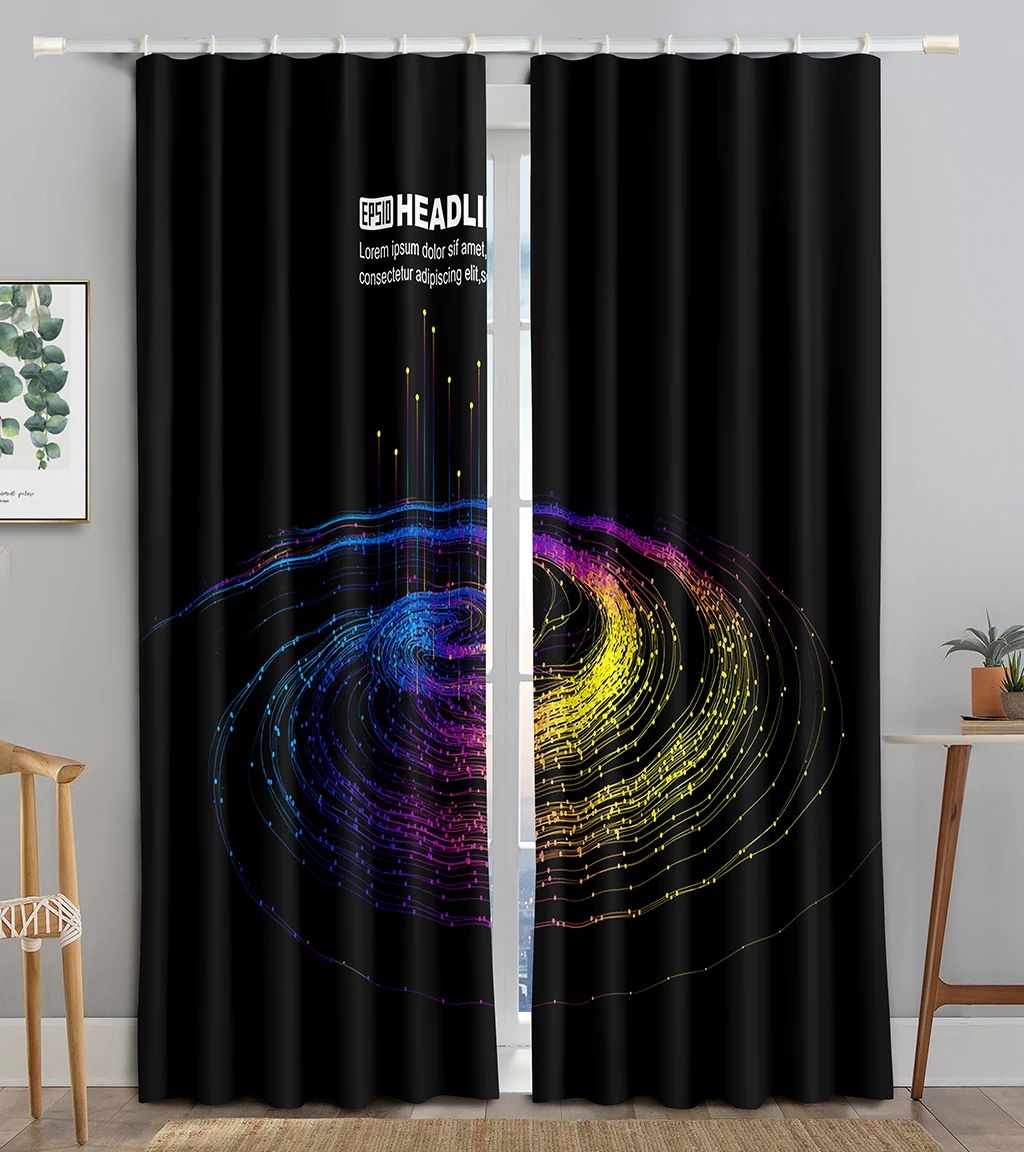 Technology Particle Vortex Light Line Blackout Window Curtain for Living Room Bedroom Bathroom Kicthen Door Cupboard Decor Hooks