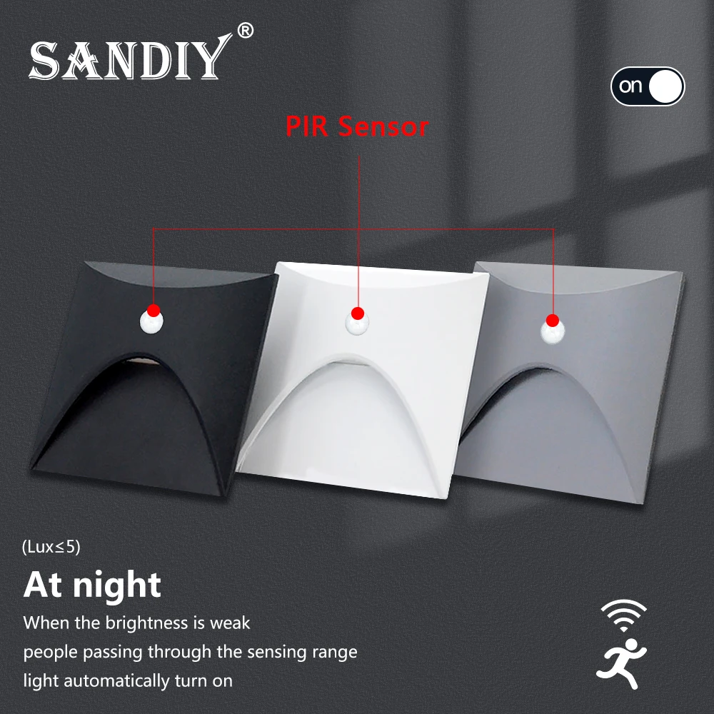 SANDIY Outdoor Stair Light Motion Sensor Wall Lamp Exterior Sconce Garden Yard Lighting for Balcony Gate Fence Waterproof IP65