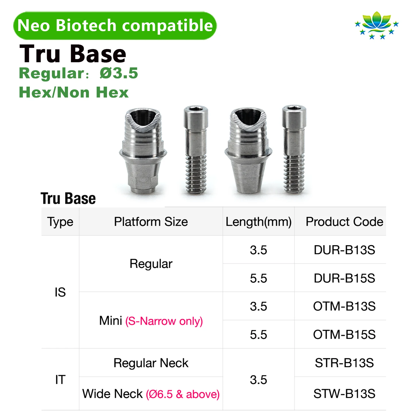 Neo Biotech Tru Base TiBase Abutment Titanium Base CAD/CAM Dental Implant Components OEM ODM Factory Price in Stock Fast Ship