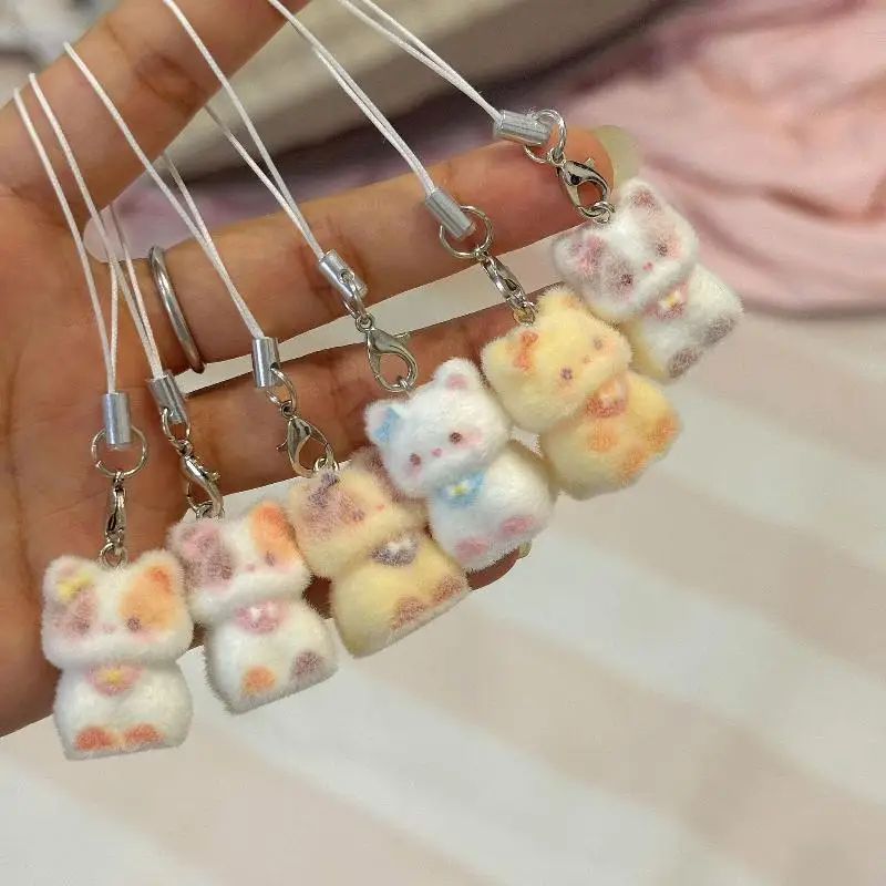 

Милый мультяшный рюкзак с котенком из альпаки, сумка с орнаментом, кулон, ремешок для телефона, брелок для девочек, флокированный дизайн с животными, подарок