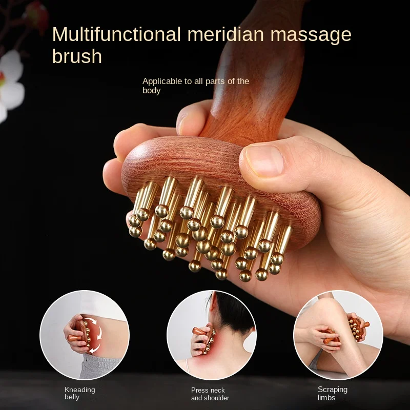 Copper Wooden Guasha Massage Brush Meridian Dredging Scraping Anti Cellulite Relaxation Tool For Waist Leg Body Gua Sha Therapy