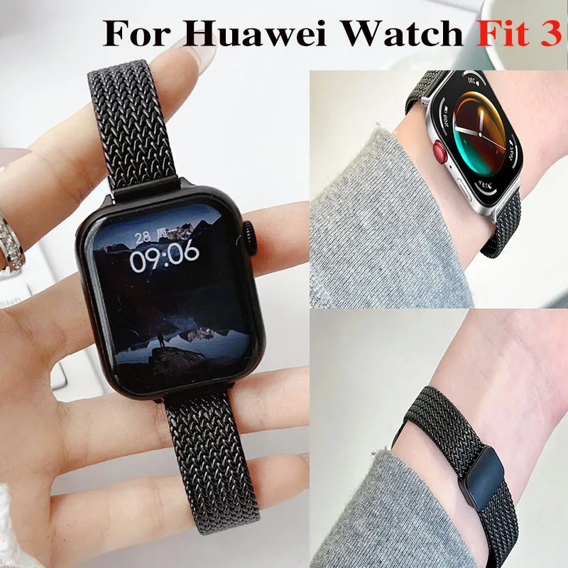 

Магнитный ремешок для часов Huawei Fit 3, ремешок из нержавеющей стали, женский тонкий браслет для Huawei Fit 3, металлический сменный ремешок для часов