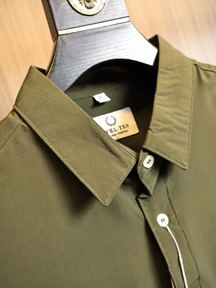 Functional Quick-Dry Lightweight Summer Men's Shirt Stand Collar Short Sleeve Fashionable Urban Style Breathable Polyester Blend