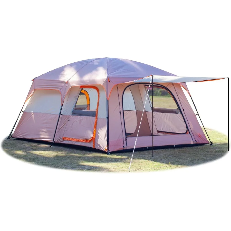 

Extra Large Tent for 6101214 People with 2 Rooms 3 Doors and 3 Windows Mesh Panels Straight Wall Design Waterproof Double Layer