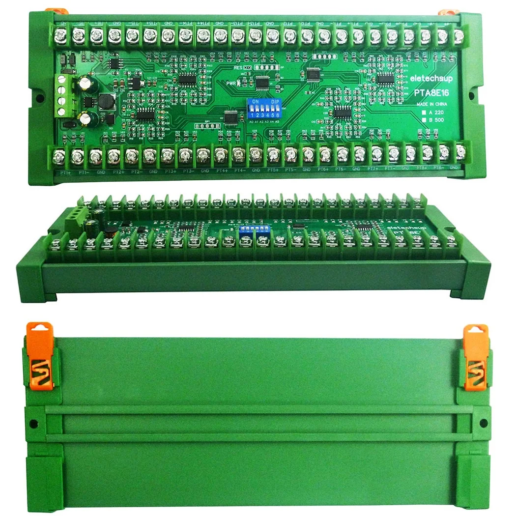 

16CH PT100 to RS485 Temperature Analog Input Acquisition Board Modbus RTU DC 12V 24V -40 C- 500 C High Temp for Industrial Use