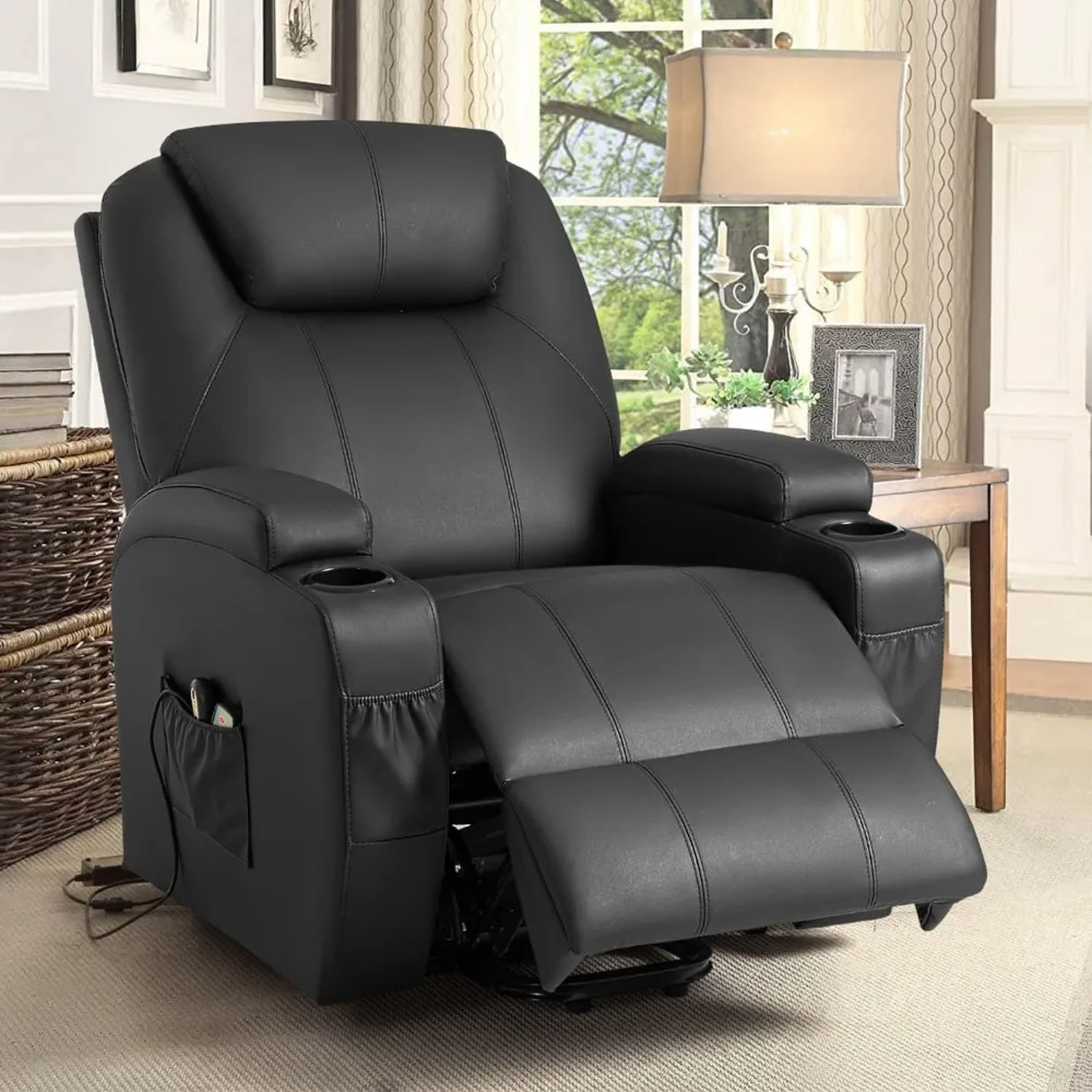 Fauteuil inclinable en cuir avec télécommande et fonction de massage, fauteuil de levage électrique, canapé de salon, noir, valide