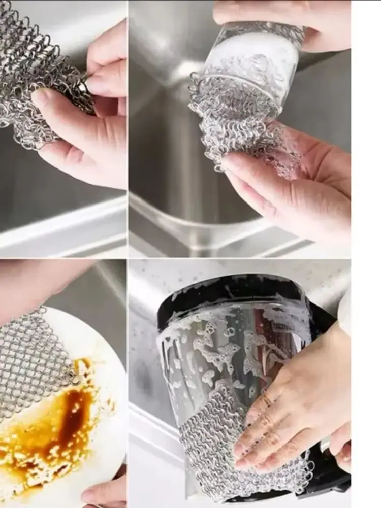 Stainless Steel Cast Iron Cleaner Chain Mail Scrubber Brush Pan Net Home Cookware Kitchen Tool Clean chicken Accessories