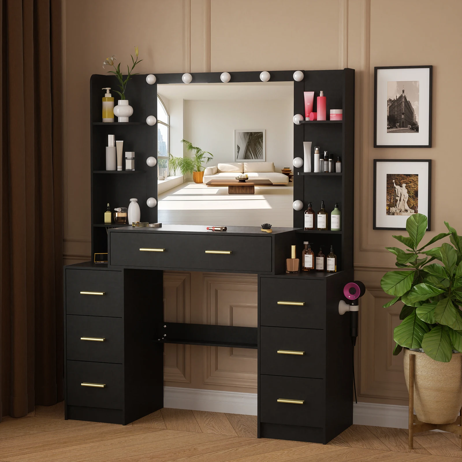 Ensemble de coiffeuse noire av - Office Furniture Credenza avis et prix