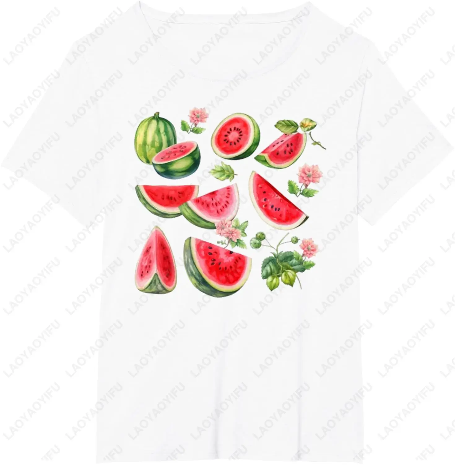 Watermelon Fruit Classic Print T-Shirt  Classic Letter Print Man Summer Cotton Casual Simple Stylet Breathable Fashion Cool Tops