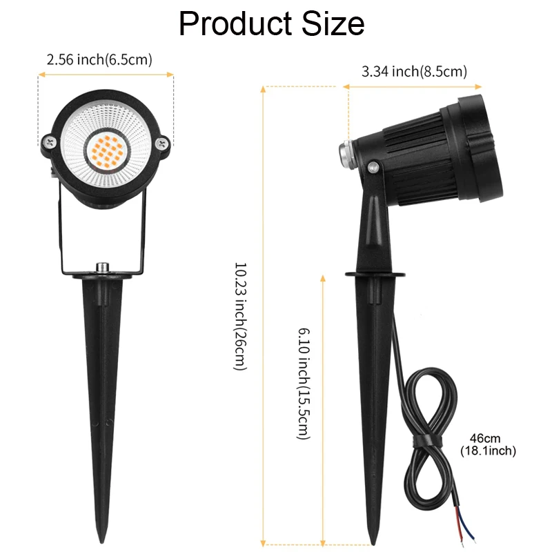 7W Low Voltage Landscape Light 12V LED Warm White Waterproof Outdoor Spotlight Garden Path Tree Lawn Light (8pcs with Connector)