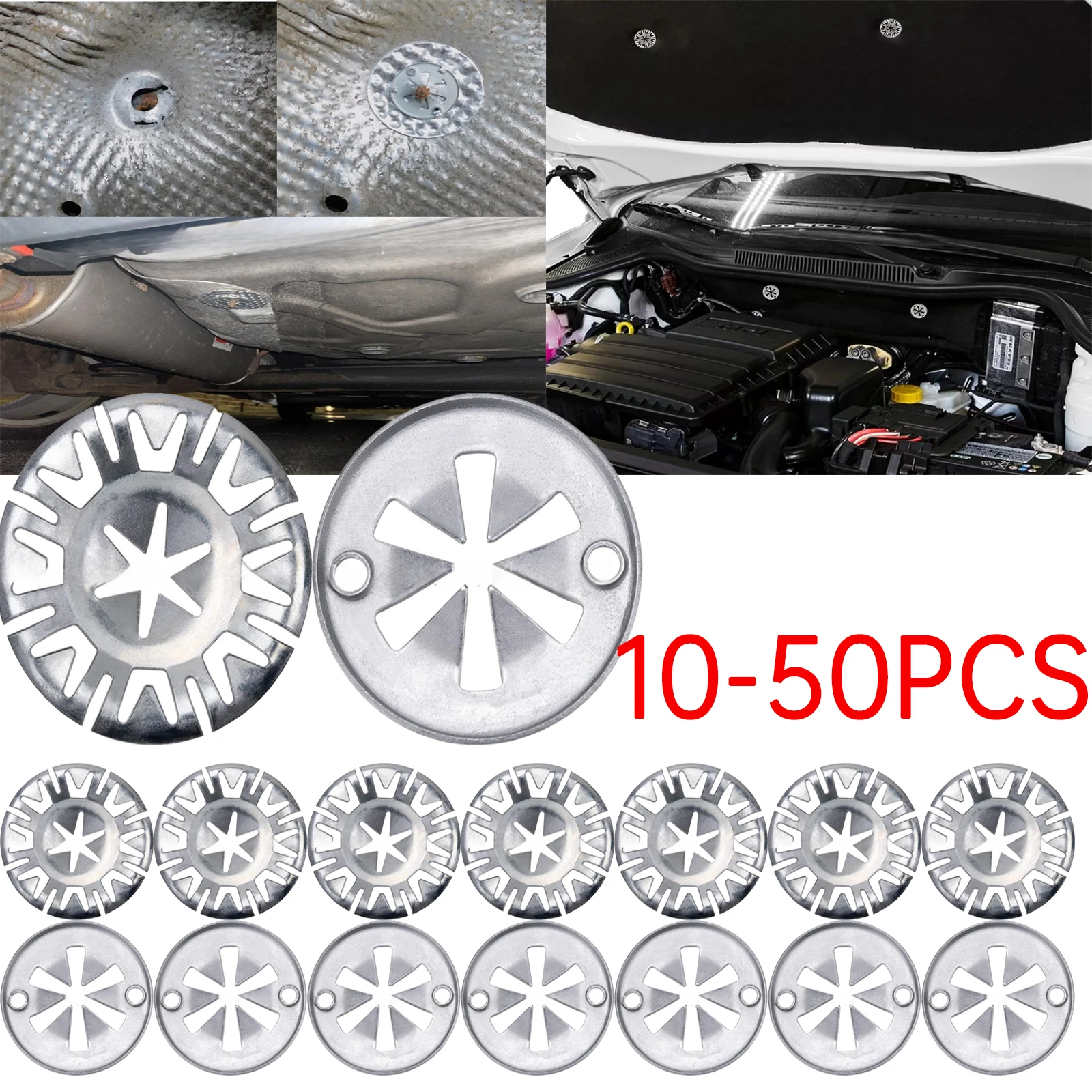 Image of 10-100PCS Auto Sitz Spann Platte Unterlegscheibe Abdeckung Montage Clips Undertray Auspuff Hitzeschild Metall Frühling Unterlegscheibe befestigungs Clip Mutter