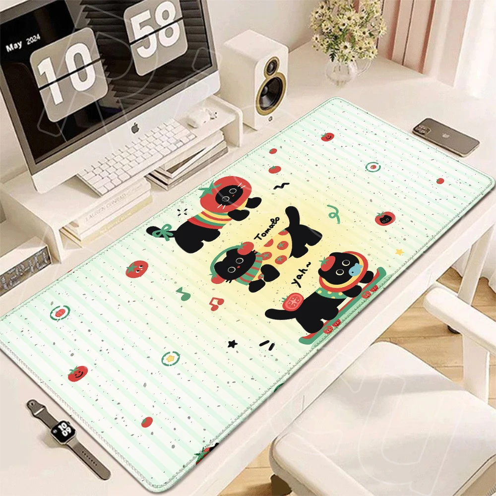 Niedliche schwarze Katzenmuster, großes Mauspad, rutschfeste Gummiunterseite, Mauspad, Anime-Bürotischmatte, Desktop-Zubehör, Spielmatte – Detail 10