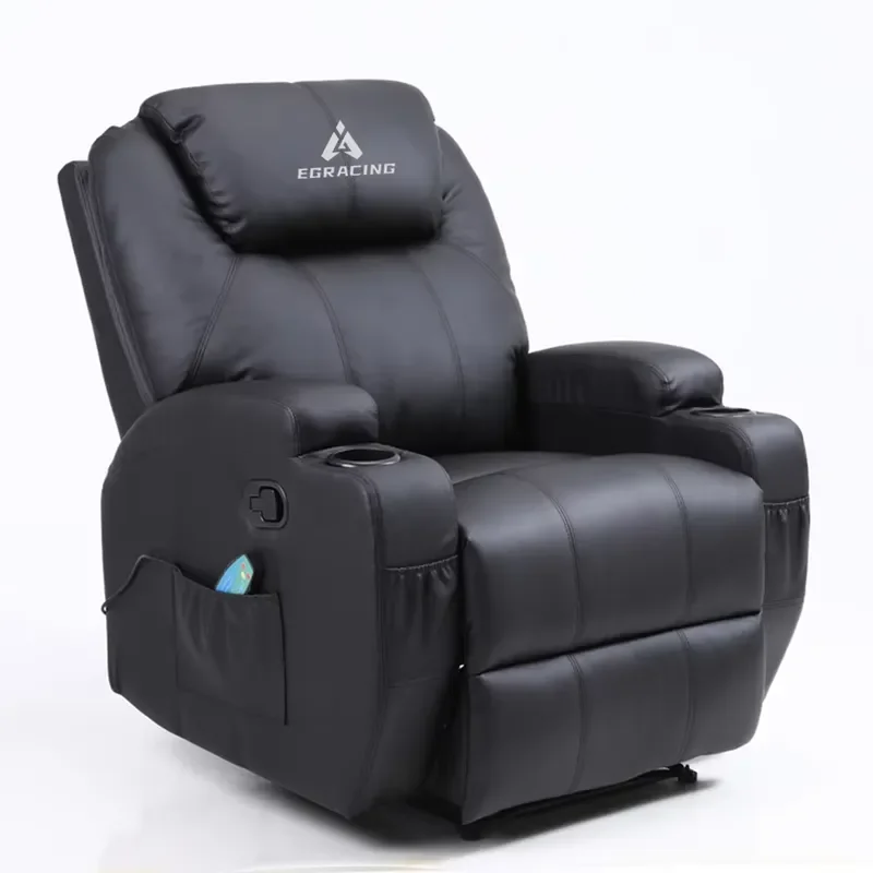 Modern Single Recliner Cinema Chair Synthetic Leather Extendable Massage Living Room Metal Frame Small Family Recliner Sofa