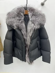 New Fashion Winter Women Natural Fox Fur Collar Coat Goose Down Jacket Luxury Casual Puffer Jackets Parkas Clothing Hot Sale