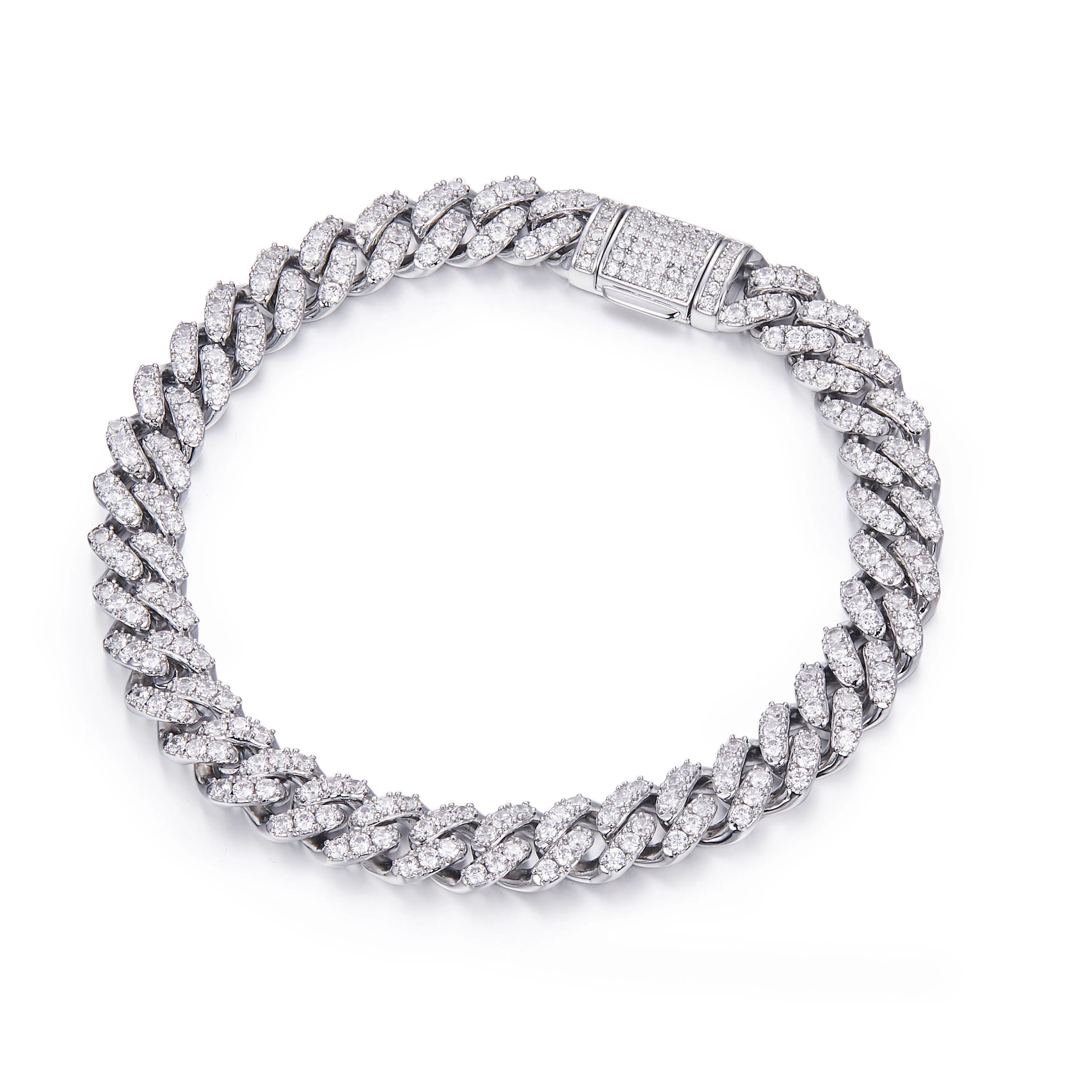 

Ready to ship Wholesale Luxury iced out 8-10 mm Moissanite 925 Silver Cuban link chain Bracelet For Men Platinum plated H ip hop