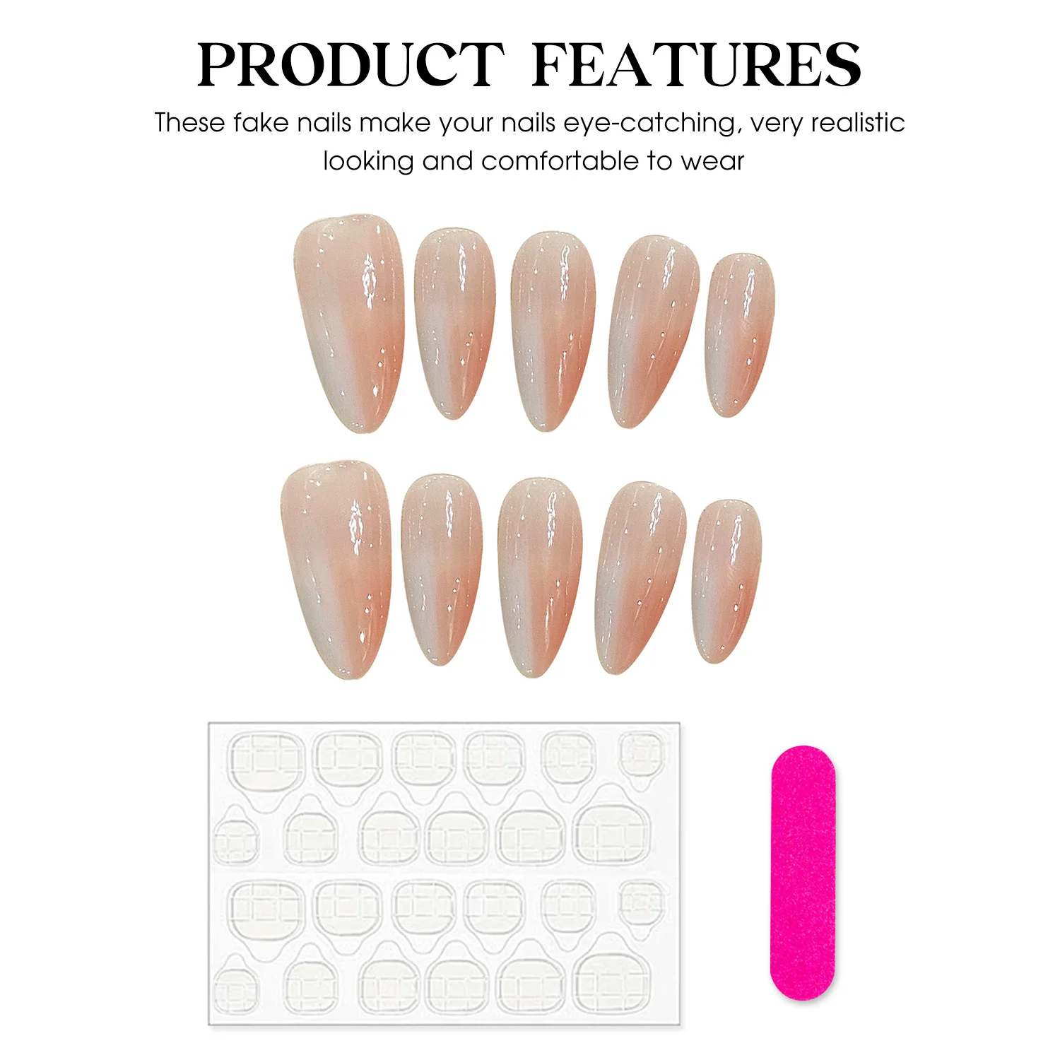 أظافر مزيفة على الطراز الكوري قابلة لإعادة الاستخدام ، نصائح أظافر يمكن ارتداؤها للسيدة ، اضغط يدويًا على الأظافر ، لون وردي بسيط متدرج ، حلو