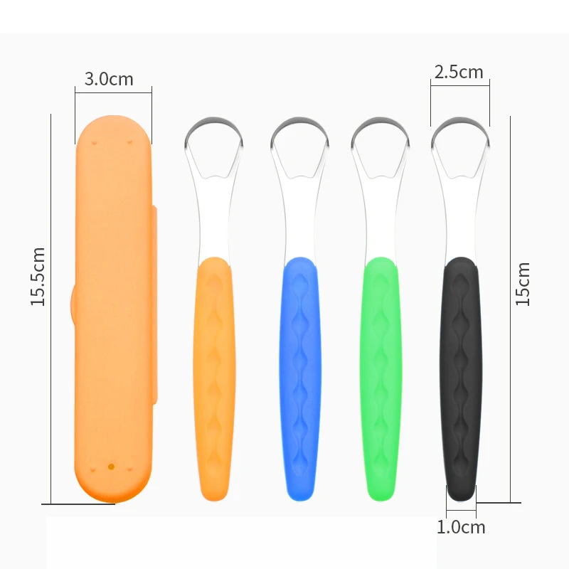 4 Colors Stainless Steel Tongue Scraper Cleaner Plastic Handle Adult Oral Hygiene Care Tool for Removing Bad Breath