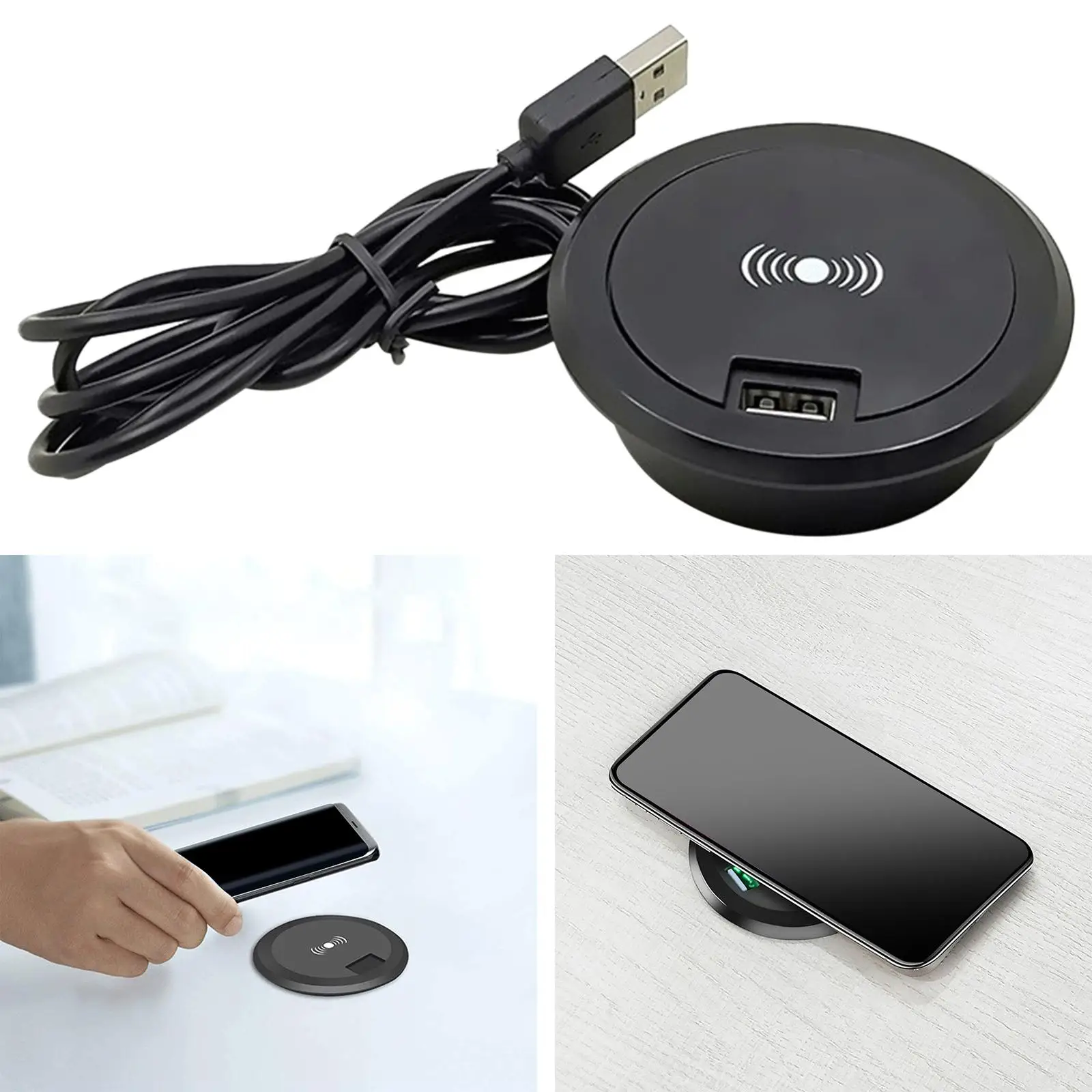 Embedded Wireless Charger Hidden Charging Base for Kitchen Wooden Tables black
