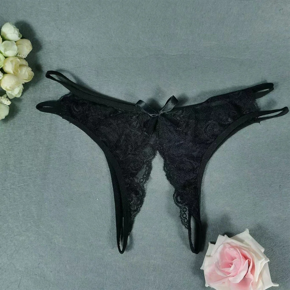 1pc Women's See Through Lace Panties Open Crotch Underwear Briefs Solid Color Female Low Waist Underpants image 4