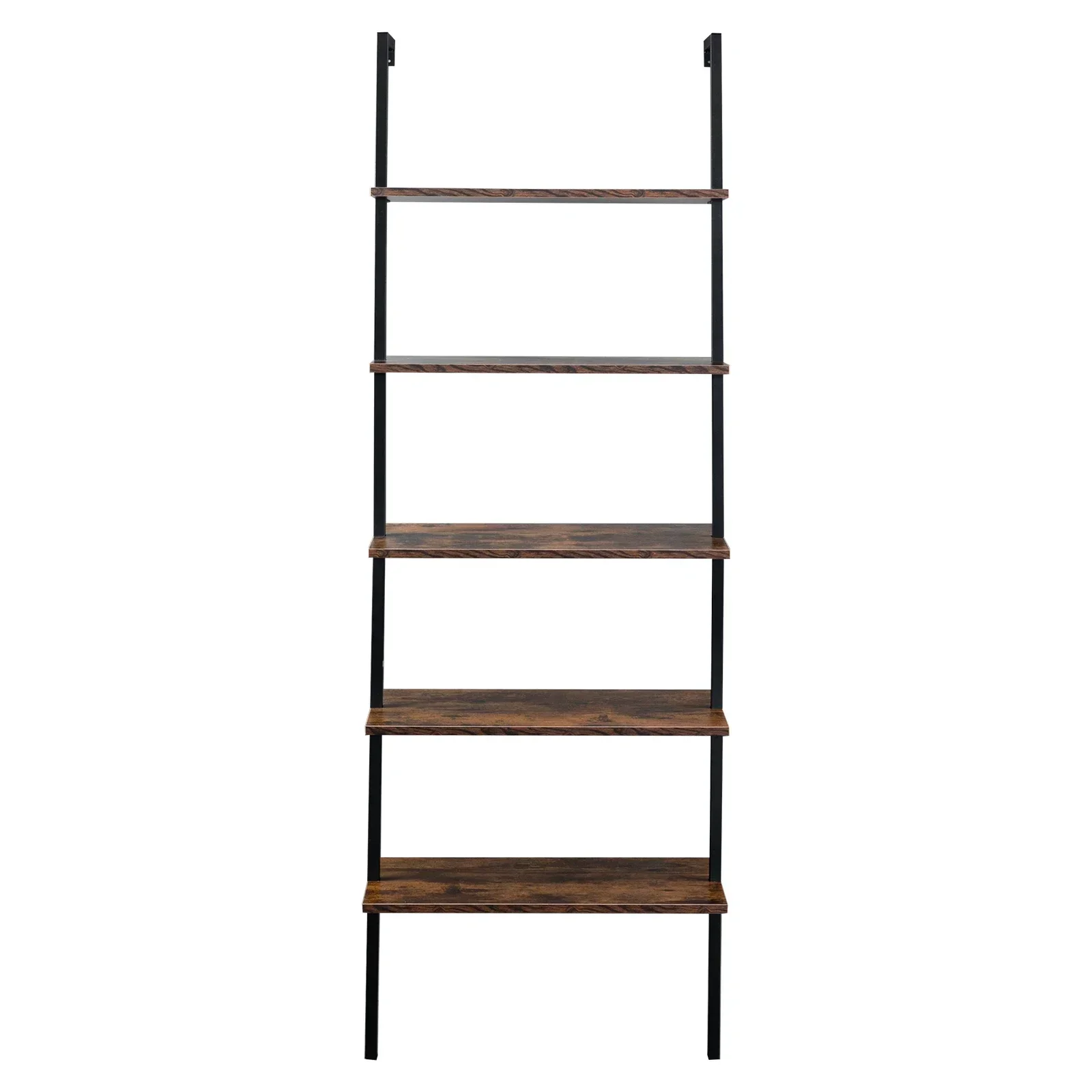 خزانة كتب صناعية مثبتة على الحائط مكونة من 5 طبقات ورف سلم مفتوح مع إطار معدني، 23.6 بوصة طول × 11.8 بوصة عرض × 70.9 بوصة ارتفاع