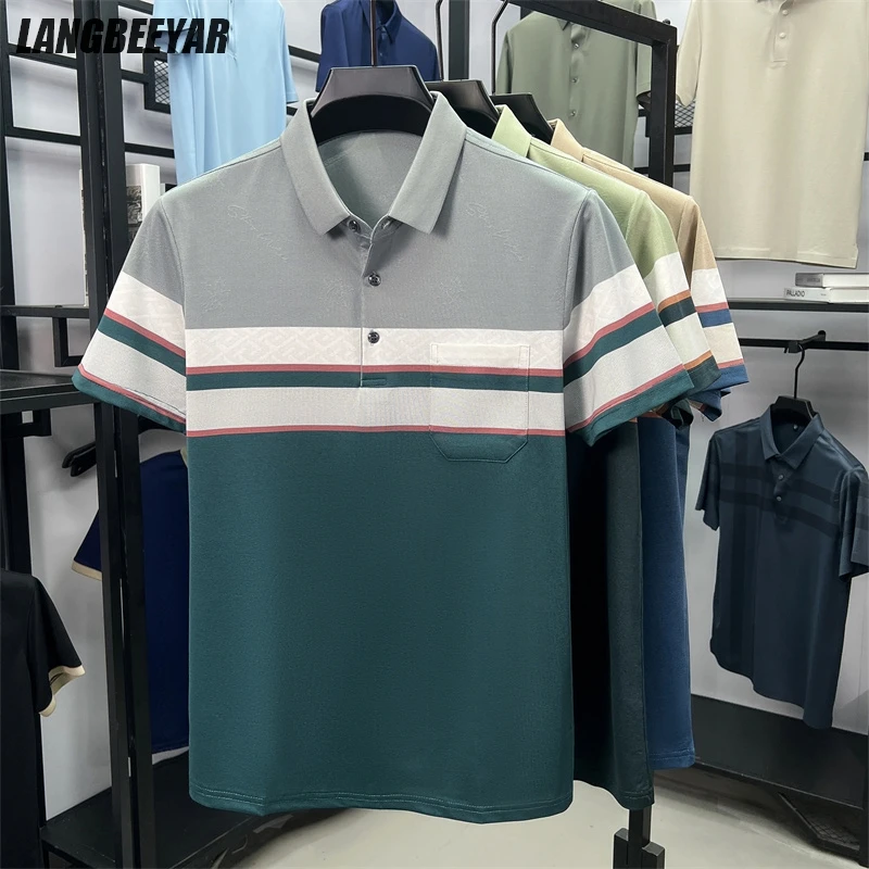 

Top Grade Designer Brand Striped Polo Shirt Men Summer New High Short Sleeve Casual Regular Tops Fashions Mens Clothes 2025