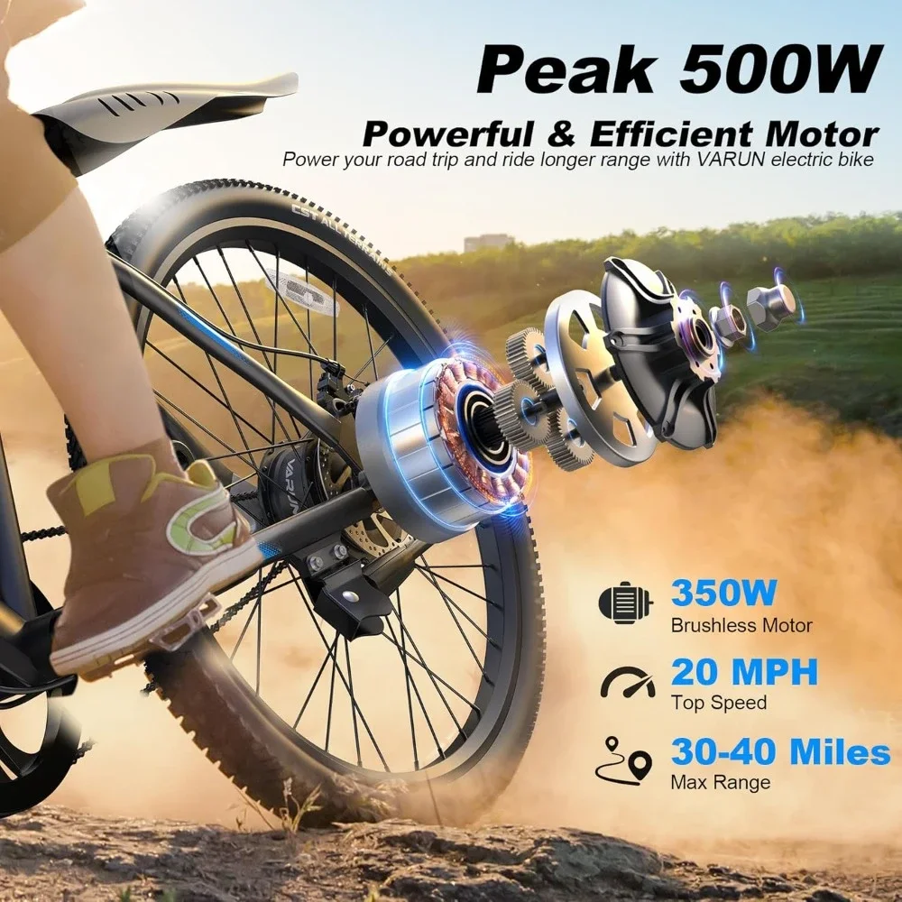 Electric Bike, 350W 20MPH Commuter Ebike with 36V Removable Battery, 24'' Electric Mountain Bike with Front Fork Suspension