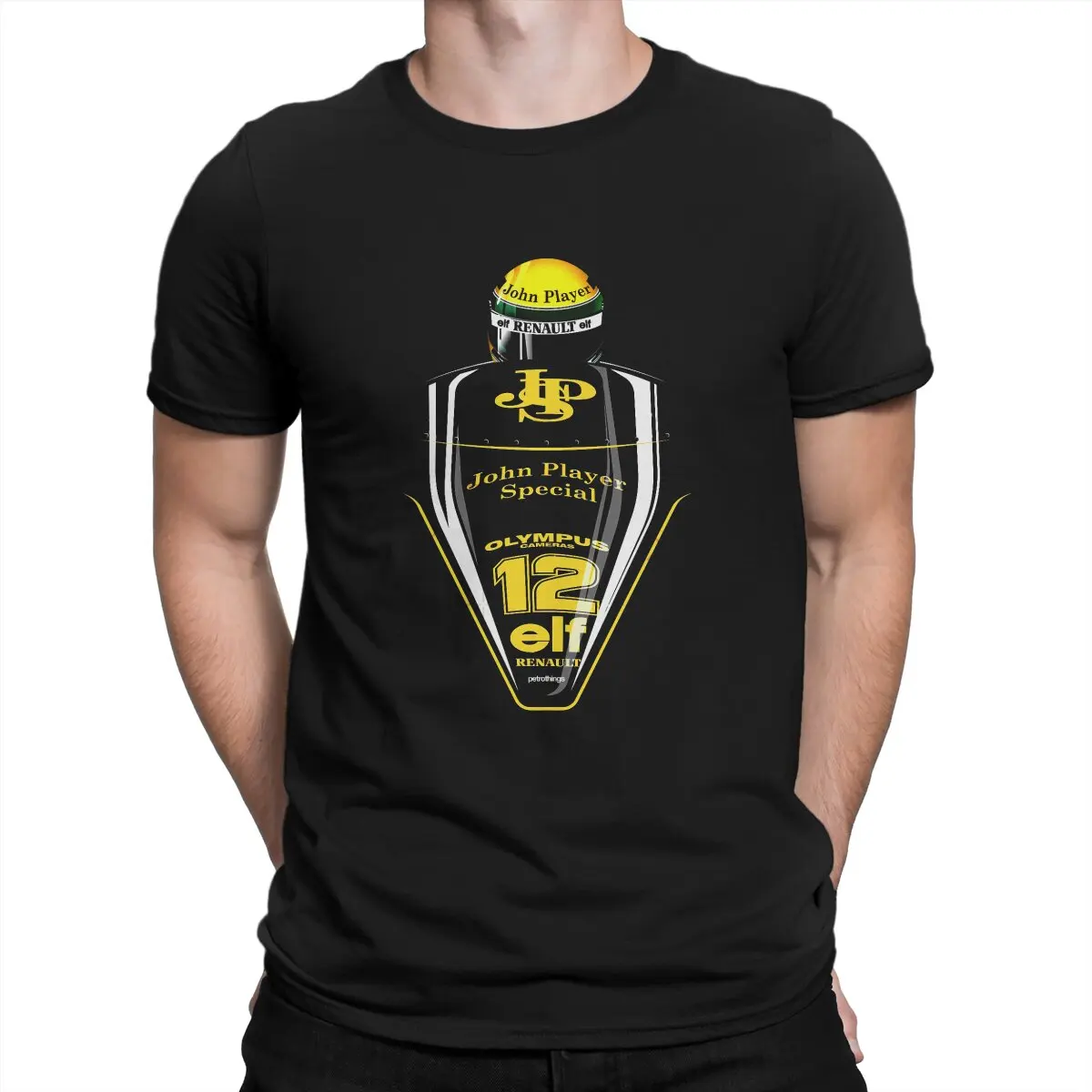 Fashion Senna Team Lotus Classic T-Shirts for Men Round Collar Cotton T Shirts John Player Special Short Sleeve Tees Gift