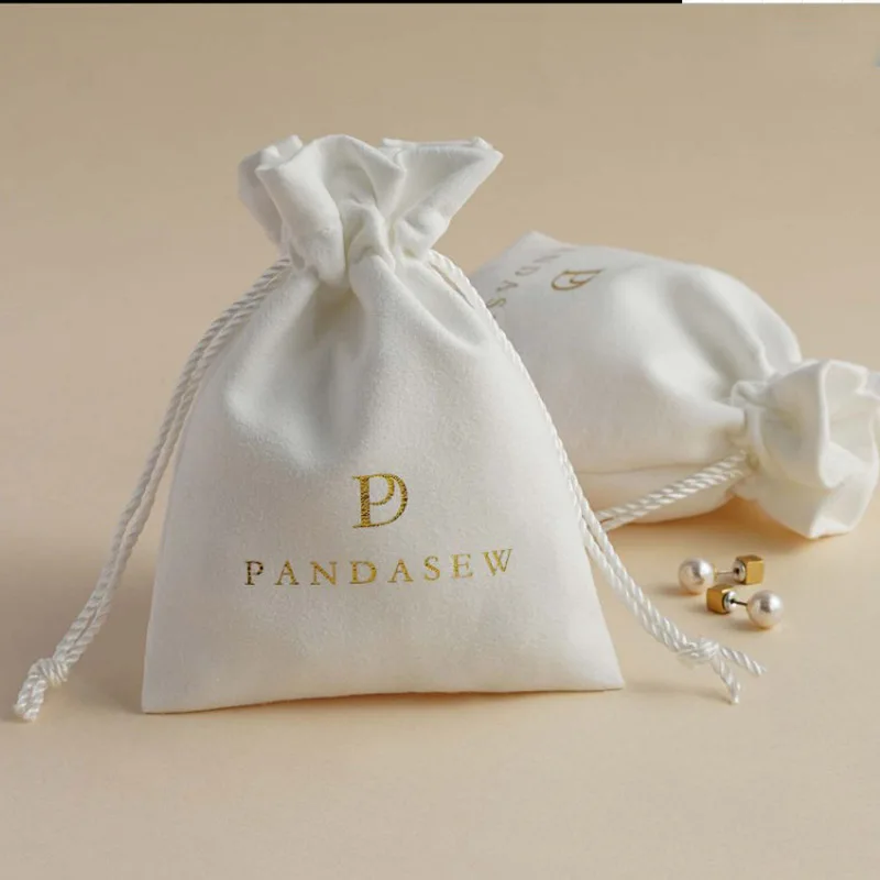 

White Suede Gift Bags 3x4inch 3.5x4.7inch 4x6inch 4.7x6inch Custom Logo Jewelry Dust Sack Makeup Flannel Drawstring Pouches