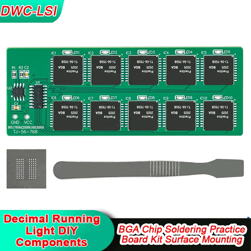 BGA Chip Soldering Practice Board Kit SMT Repair Decimal Running Light DIY Loose Parts