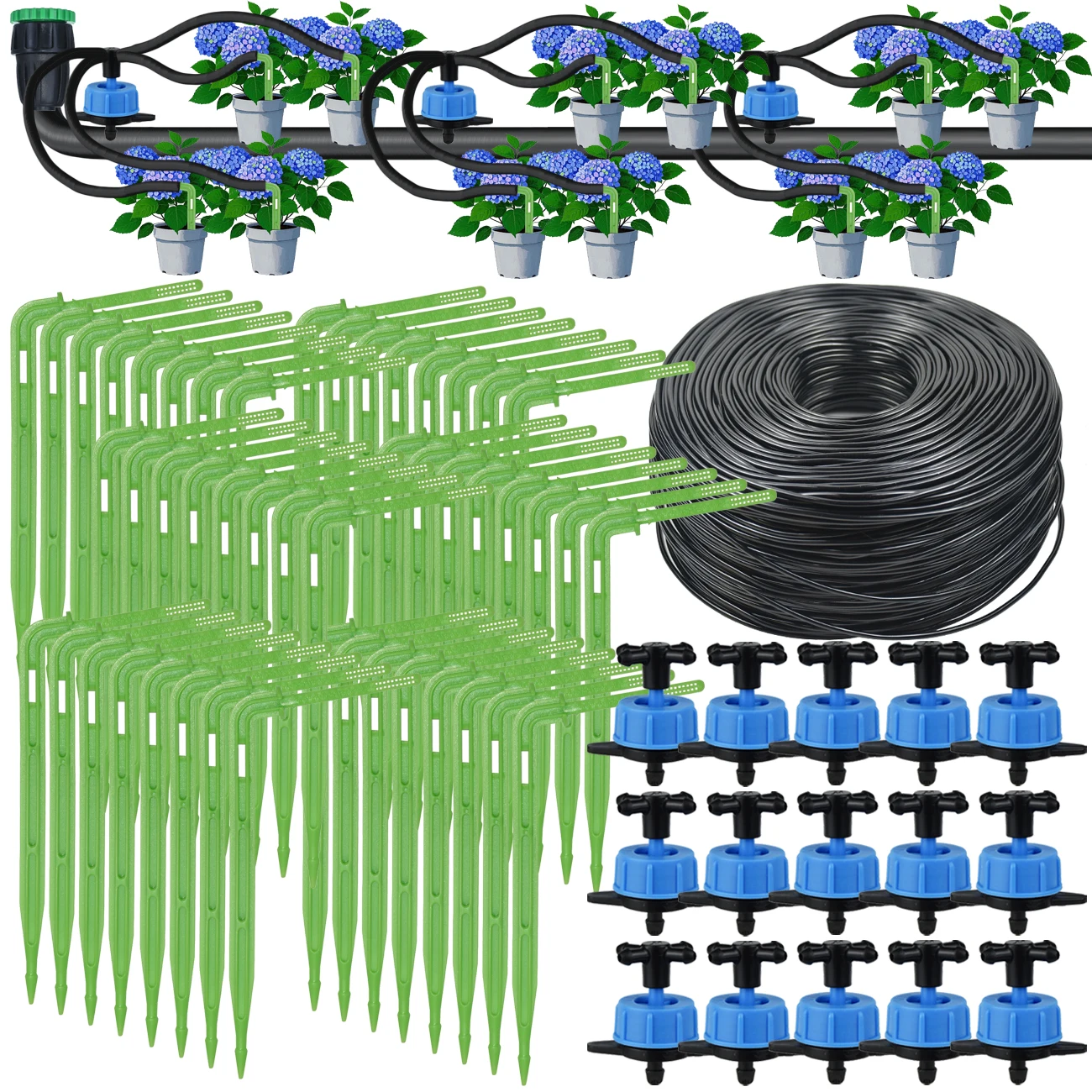 

KESLA Greenhouse DIY Drip Irrigation 4-Way 8L/H Green Bend Arrow 3/5mm Hose Garden Watering System Kit for Potted Bonsai Plant