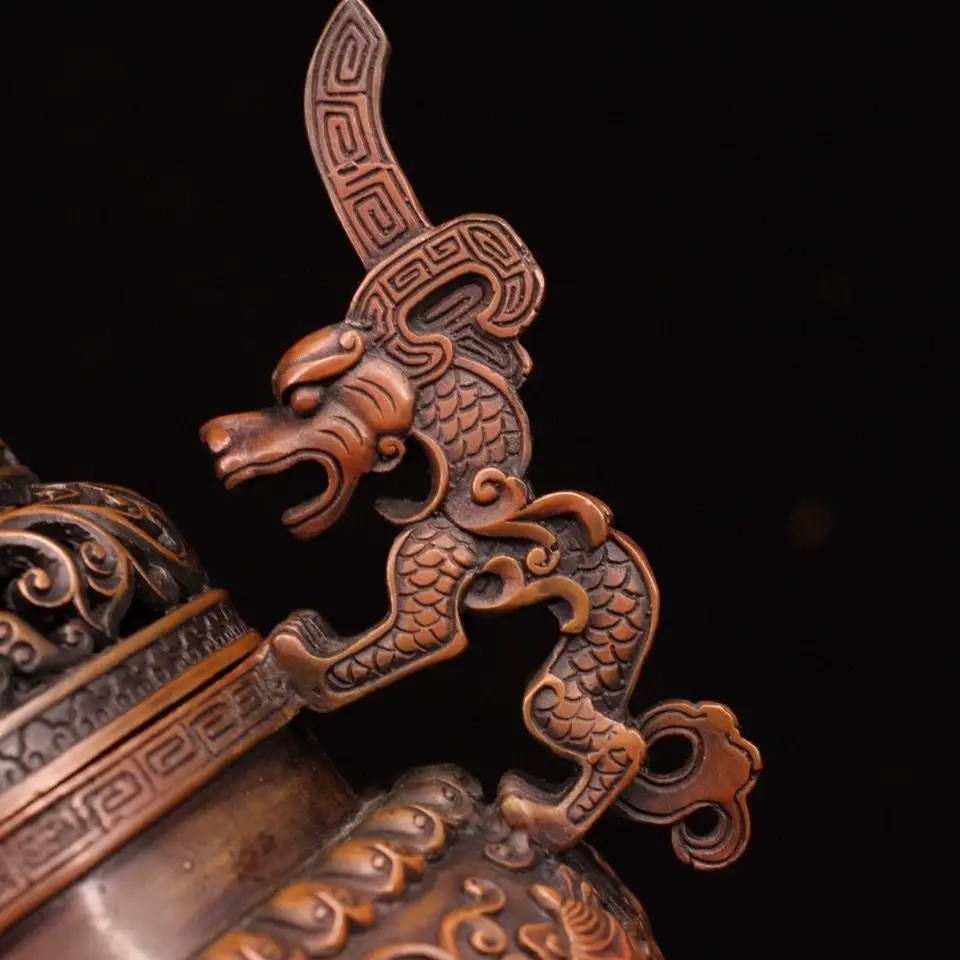 Collection of pure copper, handmade inlaid with gemstones, one incense burner weighs 2348 grams, is 2 cm high and 22 cm wide