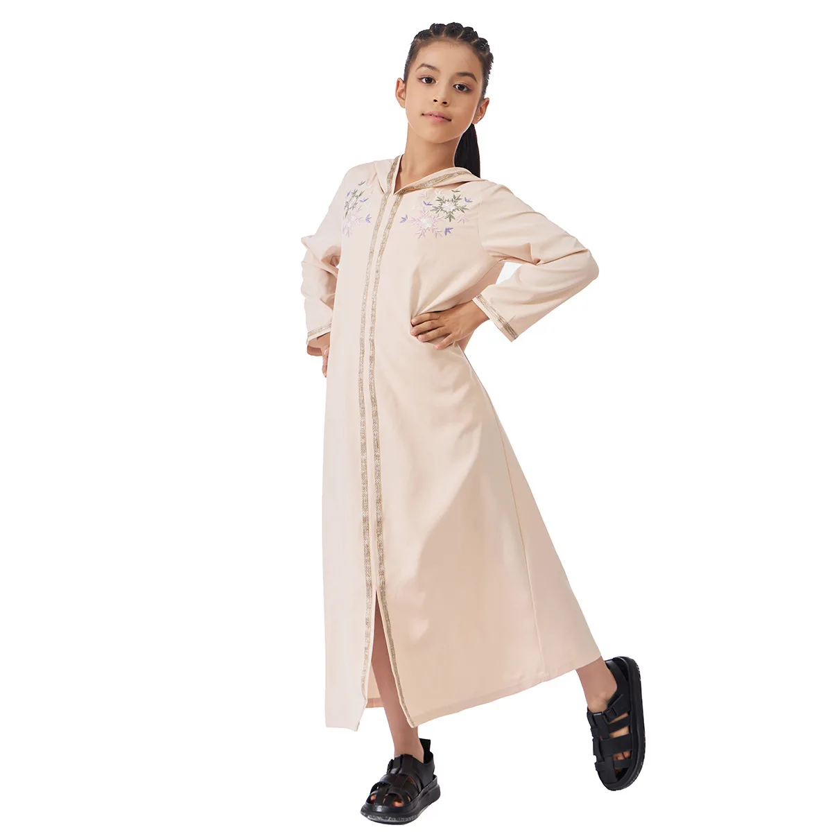 Moslim Meisjes Jurk Met Capuchon Eid Djellaba Ramadan Islam Kleding Turkije Kaftan Saudi Arabische Gewaad Jalabiya Gebed Kledingstuk Caftan Gown
