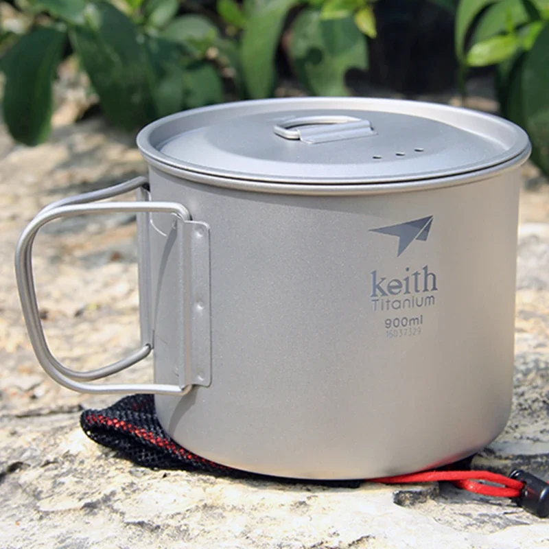 

Keith 900ml Portable Outdoor Camping Hiking Travel Titanium Water Cup Titanium Mug With Lid Foldable Handle Ti3209