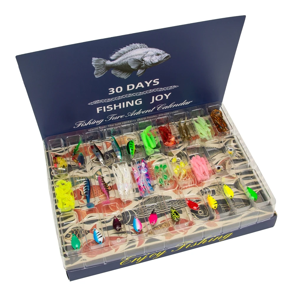 Fishing Lure Set 30 Days Christmas Countdown Fish Tackle Set Xmas Surprise Fish Bait Gift For Father Grandpa Brother Boyfriend