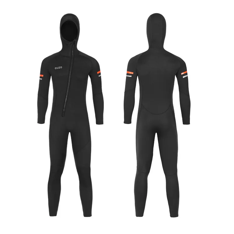 OUZO 1.5mm New Surfing Fishing Hunting Wetsuit Men'S Cold Warm Long-Sleeved One-Piece Hooded Wetsuit Diving Apparel Supplies