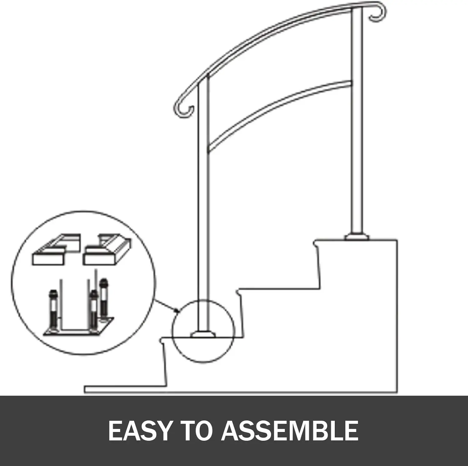Happybuy Handrails for Outdoor Steps, Fit 1 or 4 Steps Outdoor Stair Railing, White Wrought Iron Handrail.