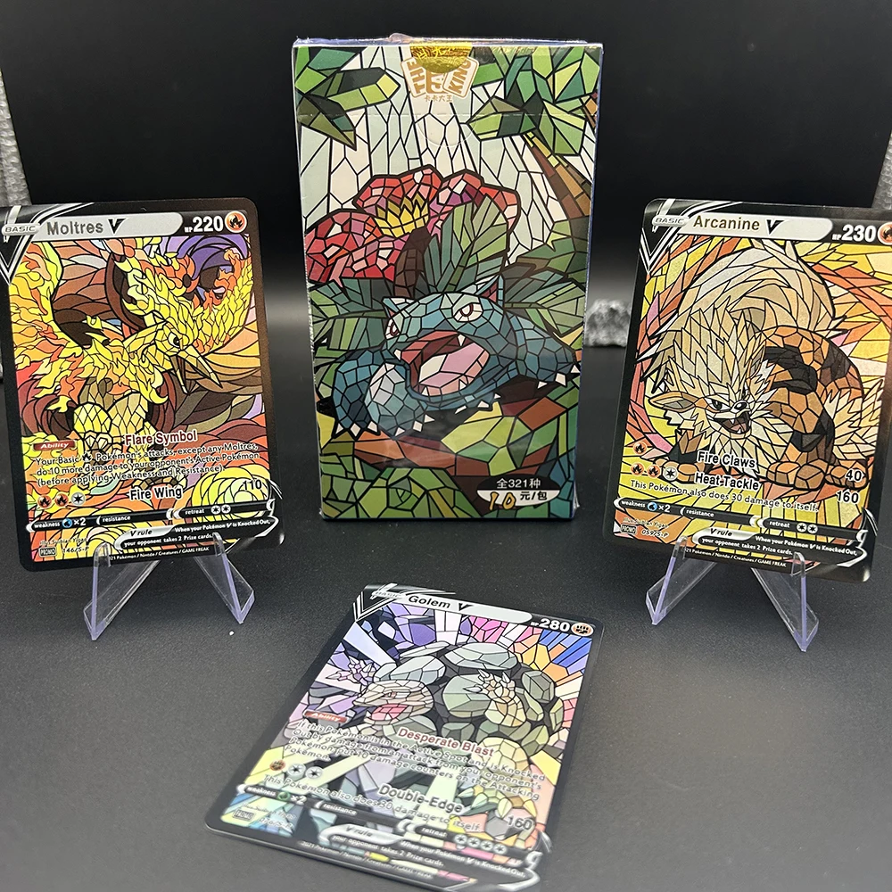 1Box Blind Box Anime PTCG TCG Cathedralglass Series Trading Collection Card Moltres Golem Arcanine Flash Battle Card Child Gift